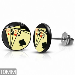 10mm | Boucles d'oreilles en acier inoxydable à 4 tons avec cercle de cartes à jouer (paire)