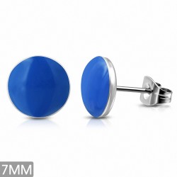7mm | Boucles d'oreilles clous bleues en acier inoxydable 2 tons avec cercle bleu (paire)