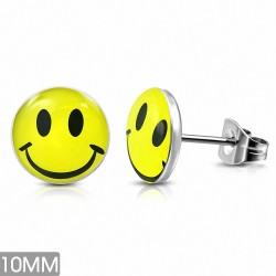 10mm | Clous d'oreilles souriants souriants / émoticônes cercle en acier inoxydable à 3 tons (paire)
