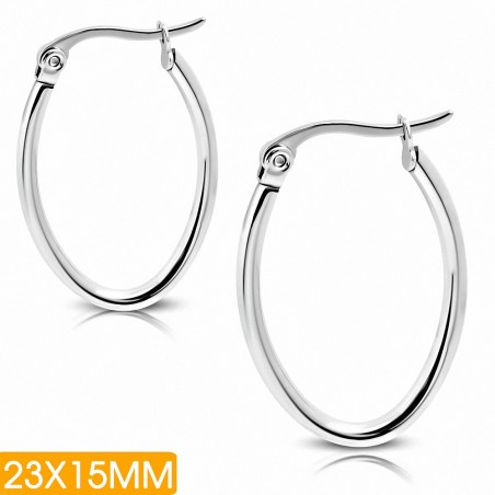 23x15mm | Boucles d'oreilles clip arrière en forme de tube ovale en acier inoxydable (paire)