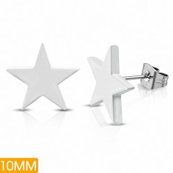 10mm | Boucles d'oreilles clous étoiles brillantes en acier inoxydable peint en blanc (paire)