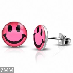 7mm | Boucles d'oreilles souriantes souriantes souriantes / émoticônes 3 tons en acier inoxydable (paire)