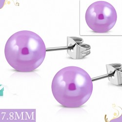 7.8mm | Boule de perle en acrylique avec prune légère et boucles d'oreilles en acier inoxydable à deux tons (paire)