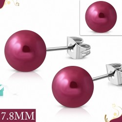 7.8mm | Boule de perle en acrylique avec bordeaux et clouss en acier inoxydable à 2 tons (paire)