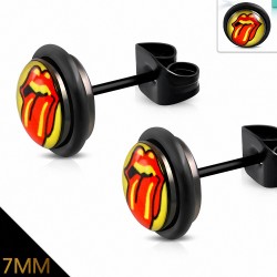 7mm | Boucles d'oreilles Biker clous sexy en acier inoxydable noir serti de cercle de lèvres avec joints  (paire)