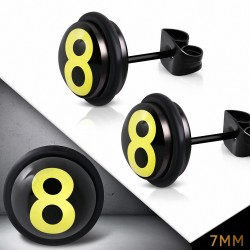 7mm | Boucles d'oreilles clous rondes de cercle de numéro 8 en acier inoxydable noir avec joints  (paire)