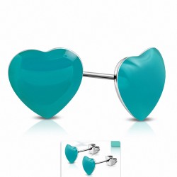 Boucles d'oreilles clous en acier inoxydable bicolores avec cœur en résine bleue (paire)