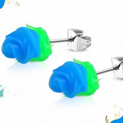 Boucles d'oreilles clous à trois tons en acier inoxydable avec gomme bleue en caoutchouc bleu (paire)