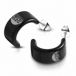 Demi-boucles d'oreilles flamboyantes en acier inoxydable avec acrylique noir 2 tons (paire)