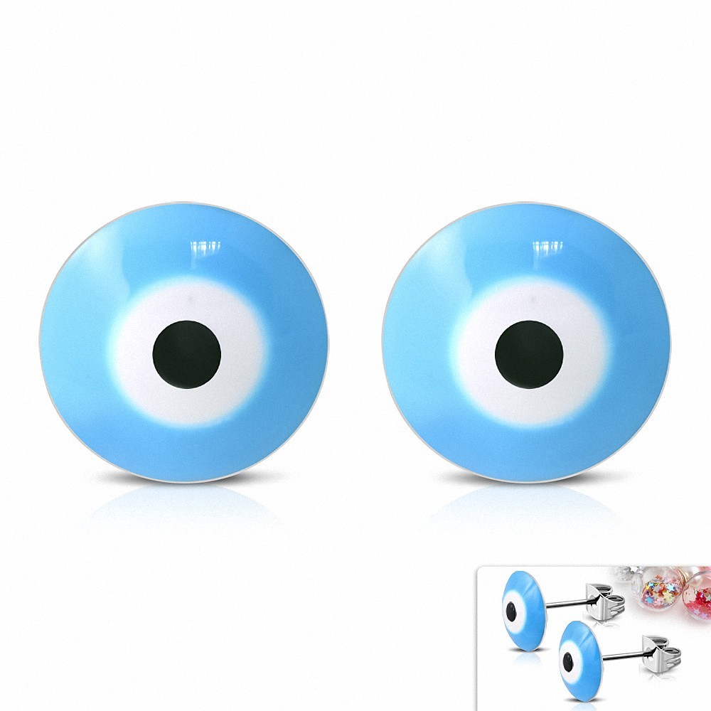 8mm |Boucle oreille Créoles Eyeball en acier inoxydable avec yeux 4 tons (paire)