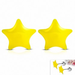 Boucles d'oreilles clous étoile en acier inoxydable à 2 tons avec résine jaune (paire)