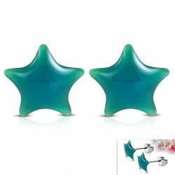 Boucles d'oreilles clous étoile vertes en acier inoxydable bicolores avec résine (paire)