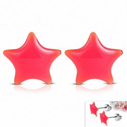 Boucles d'oreilles clous étoiles en acier inoxydable bicolores avec résine rose (paire)