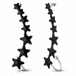 Boucles d'oreilles boutons de fantaisie étoile Journey en acier inoxydable émaillé noir 2 tons (paire)