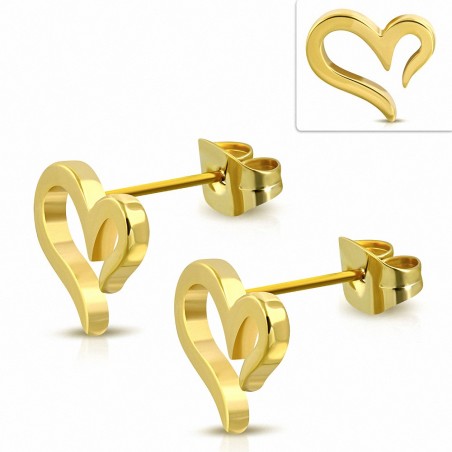 Boucles d'oreilles à coeur ouvert en forme de coeur en spirale en acier inoxydable doré (paire)