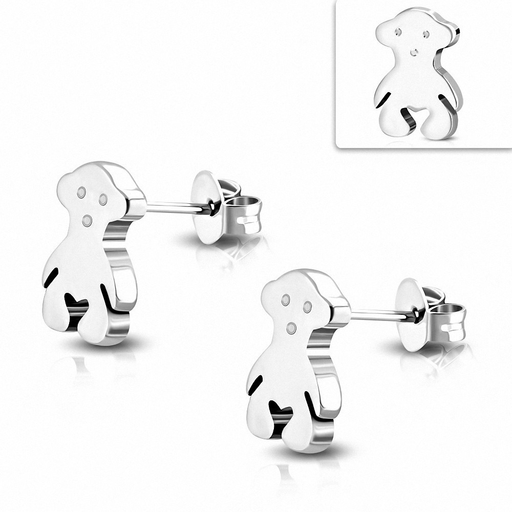 Boucles d'oreilles clous Teddy-Bear en acier inoxydable (paire)