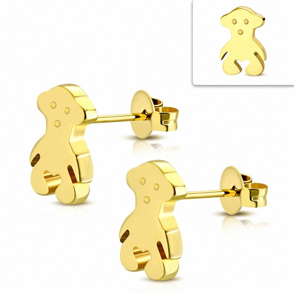 Boucles d'oreilles Teddy-Bear en acier inoxydable doré (paire)