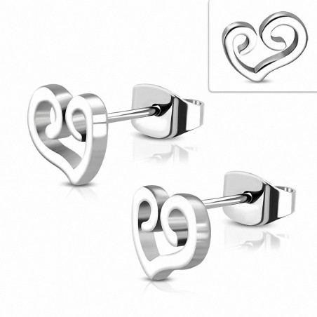 Boucles d'oreilles en forme de coeur d'amour en acier inoxydable à spirale en acier inoxydable (paire)