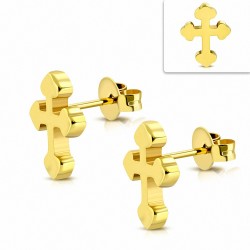 Boucles d'oreilles en forme de flèche en forme de croix en acier inoxydable doré (paire)