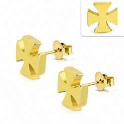 Boucles d'oreilles en forme de croix en pattee en acier inoxydable doré (Paire)