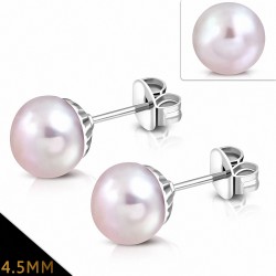 4.5mm | Acier inoxydable en poudre classique avec perles rose perle et perle (paire)