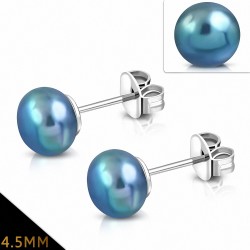 4.5mm | Boucles d'oreilles en perles de nuit classiques en acier inoxydable avec perle bleue (paire)