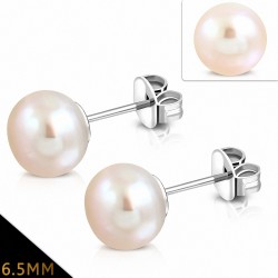 6.5mm | Boucles d'oreille classiques en acier inoxydable avec perles rose perle rose (paire)