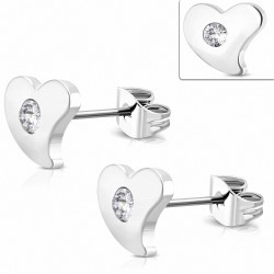 Boucles d'oreilles clous en forme de coeur d'amour en acier inoxydable avec zircon transparent (paire)