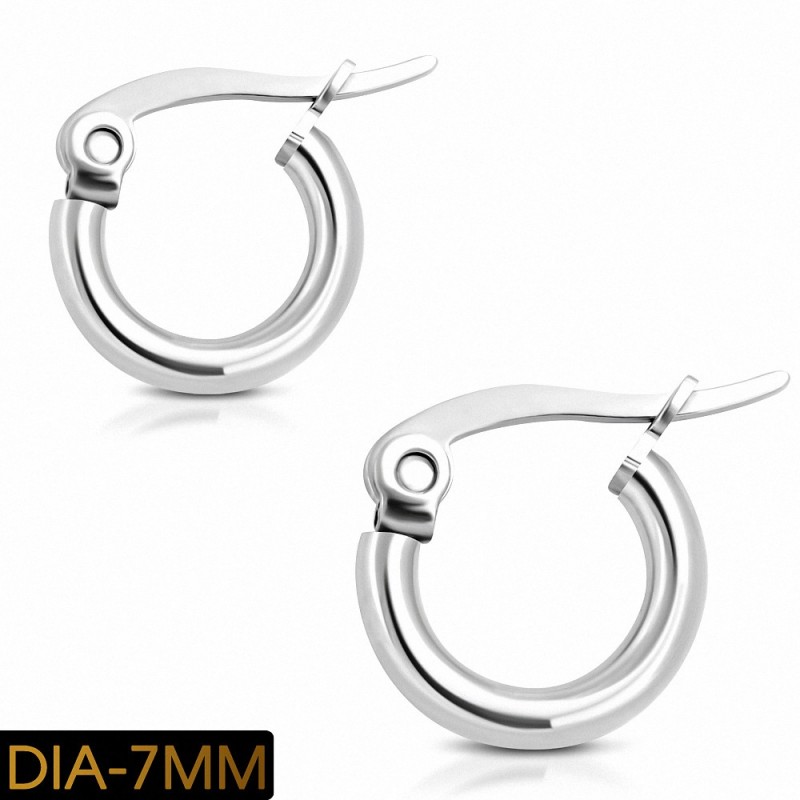 DIA-7MM | Boucles d'oreilles en acier inoxydable avec tour de coude rond complet (paire)