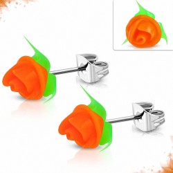Boucles d'oreilles en acier inoxydable avec gomme orange en caoutchouc rose (paire)