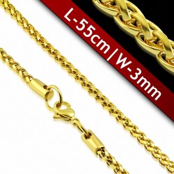 55cm 3mm | Chaîne à maillons en corde Infinity avec fermoir mousqueton en acier inoxydable doré
