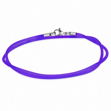60cm x 2mm | Corde / tour de cou en caoutchouc violet / violet avec serrure en acier inoxydable pour pince de homard