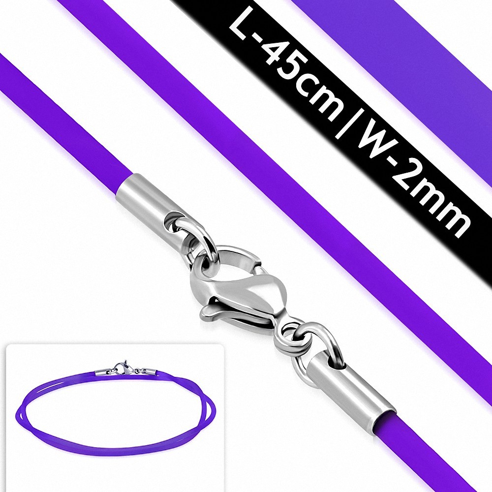 45cm 2mm ??| Corde / tour de cou en caoutchouc violet / violet avec serrure en acier inoxydable pour pince de homard