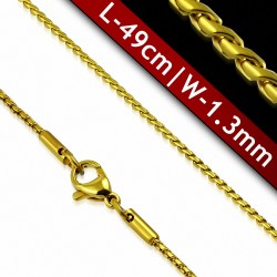 49cm x 1.3mm | Chaîne à maillons en corde tressée avec fermoir mousqueton en acier inoxydable doré
