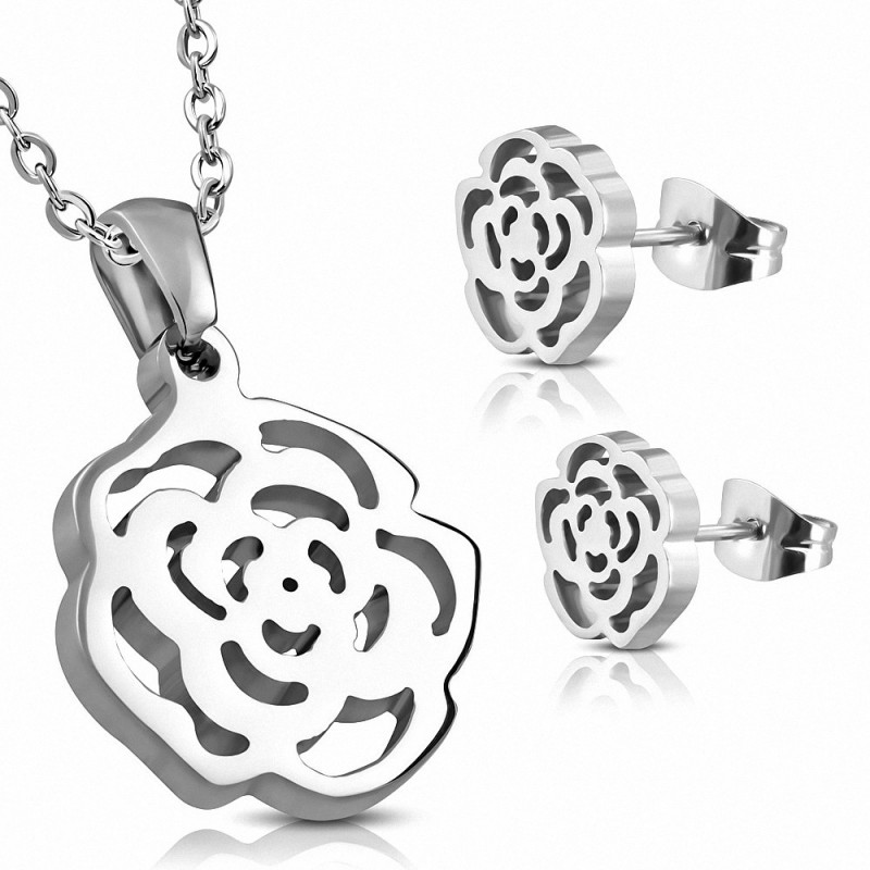 Pendentif et pendentif en forme de breloque en forme de fleur de rose à couper en acier inoxydable (SET)