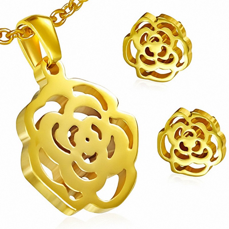 Pendentif en forme de pendentif en forme de fleur rose avec pendentif en forme de fleur en acier inoxydable doré (SET)