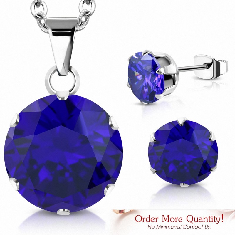 Collier en acier inoxydable avec pendentif cercle et chaînette et boucles d'oreilles avec violet