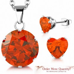 Collier à pendentif cercle en acier inoxydable avec pendentif coeur d'amour avec jacinthe orange CZ