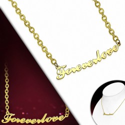 Collier chaîne avec pendentif charm monogramme Forever Love en acier inoxydable doré