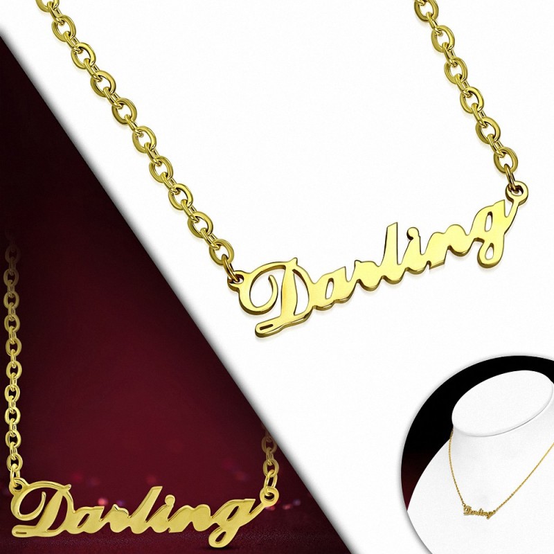 Collier chaine chaine charm Darling en acier inoxydable doré