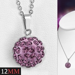 12mm | Collier chaîne en acier inoxydable Argil Disco Ball avec pendentif Shamballa avec lavande CZ