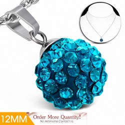 12mm | Collier avec chaîne à pendentif Shamballa en acier inoxydable Argil Disco Ball avec zircon bleu CZ