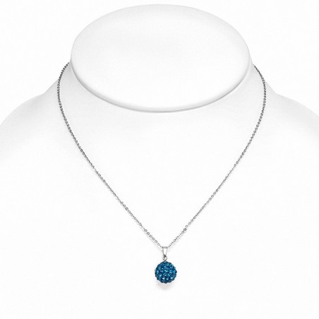 12mm | Collier avec chaîne à pendentif Shamballa en acier inoxydable Argil Disco Ball avec zircon bleu CZ