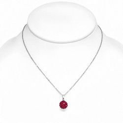 12mm | Collier avec chaîne à pendentif Shamballa en acier inoxydable Argil Disco Ball avec rose CZ rouge