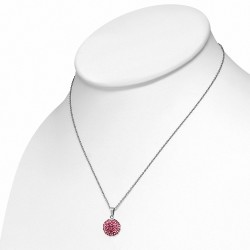 12mm | Collier avec chaîne à pendentif Shamballa en acier inoxydable Argil Disco Ball avec lumière rose rouge CZ