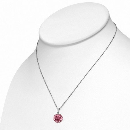 12mm | Collier avec chaîne à pendentif Shamballa en acier inoxydable Argil Disco Ball avec lumière rose rouge CZ