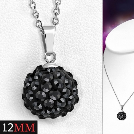 12mm | Collier avec chaîne à pendentif Shamballa en acier inoxydable Argil Disco Ball avec Gunmetal Grey CZ