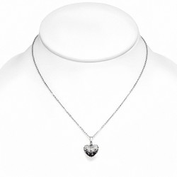 Collier avec chaîne à pendentif Shamballa en forme de coeur d'amour en acier inoxydable avec Clear & Jet Black CZ