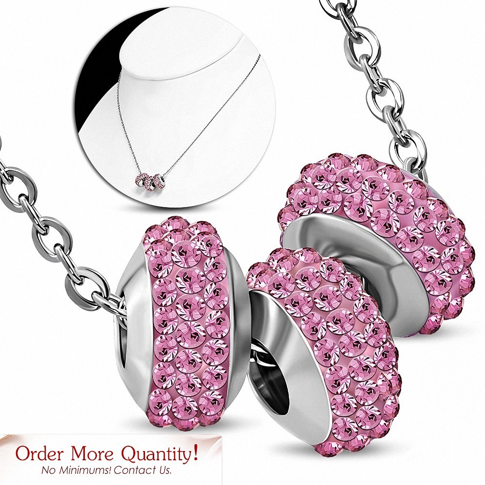 Collier en acier inoxydable à trois rangées de perles Shamballa avec collier de perles à glissière et breloque CZ