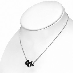 Collier en acier inoxydable à trois rangées de billes Shamballa avec collier de perles à glissière et breloque CZ